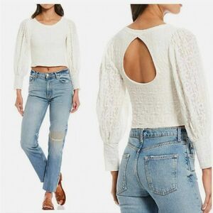 Free People Tea Time Lace Long Sleeve Crop Top Size Small